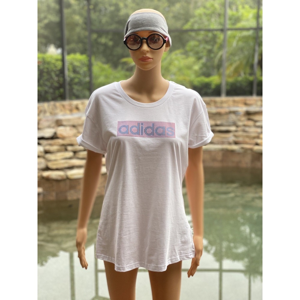 adidas Women's Large Graphic Tee - White Cotton T-Shirt, New with Tags